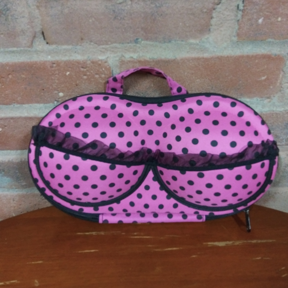 Cute Polkadot Bra Carrying Case/Hand Bag Pink